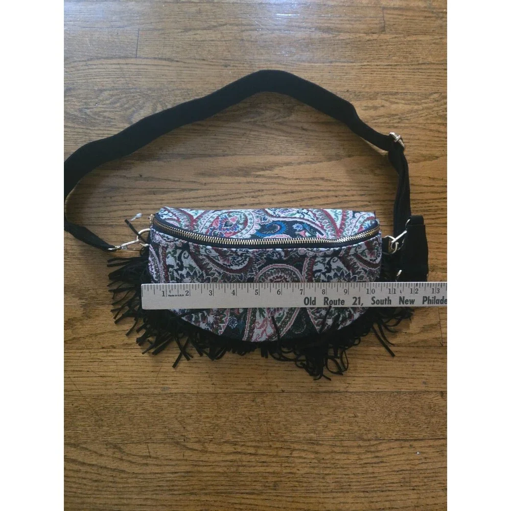 Anthropologie Crescent Fringe Tapestry Sling Bag Rare Sample NWOT
